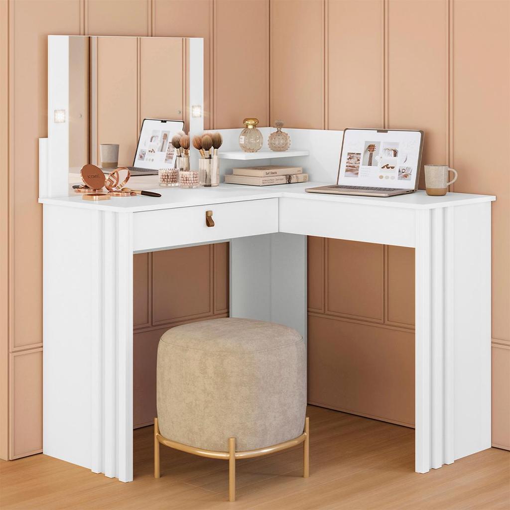 Penteadeira Camarim De Canto Glow Com 1 Gaveta Espelho e LED em Oferta na Shopee