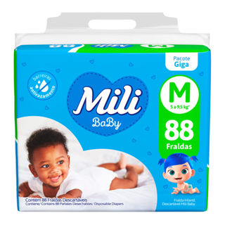 Fralda Mili Baby Tamanho M Pacote Giga 88 Unidades Descartáveis em Oferta na Shopee
