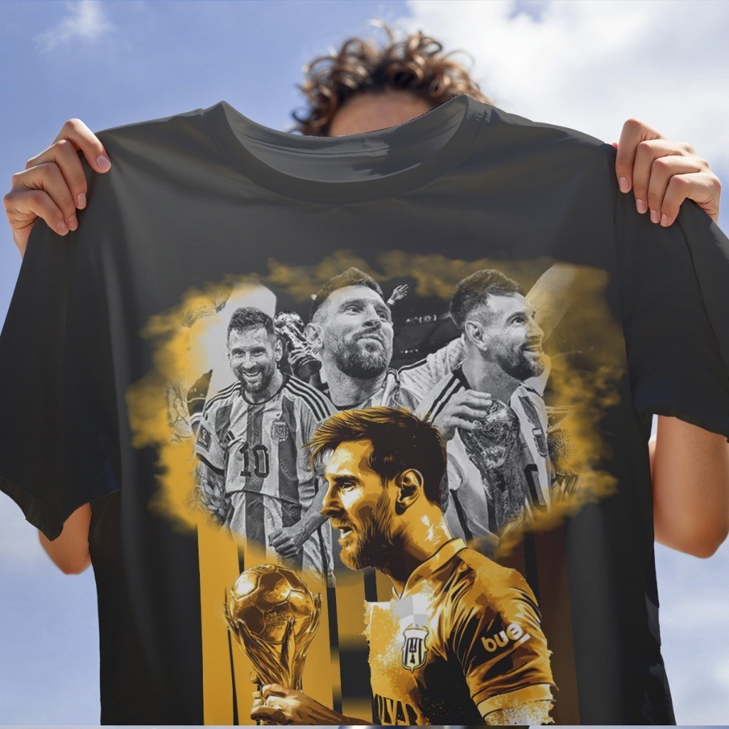 Camiseta Messi Taça Copa Campeã Argentina Copa do Mundo 2026 100% Algodão Envio Rápido/Imediato Spyke Shop