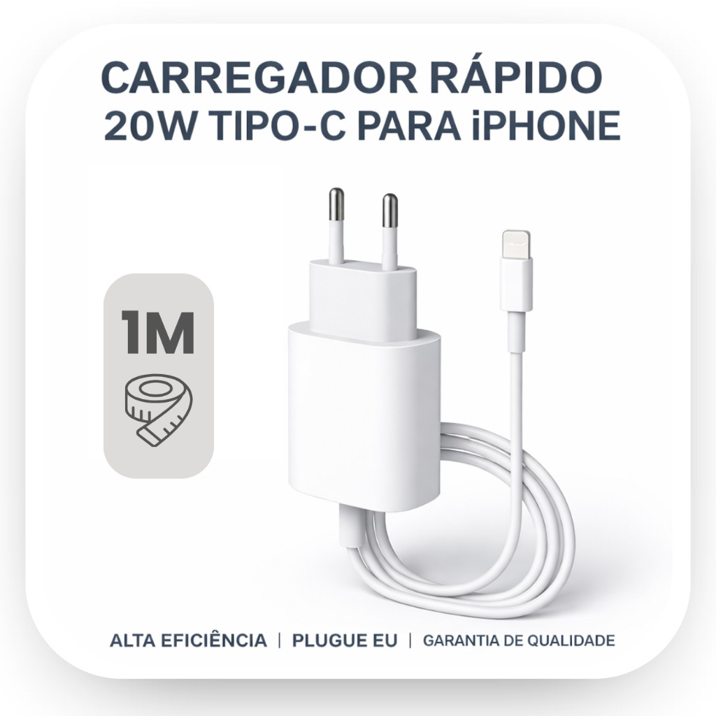 Carregador iPhone Original Turbo 20W USB C Lacrado iPhone 11 12 13 14 Xr Pro iPad Android Leve — imagem 2 de 2