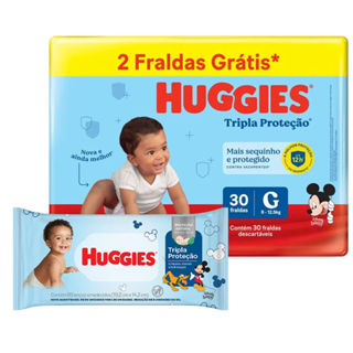 Kit Fralda Huggies Tripla Proteção Meguinha G 30 + Lenço Umedecido em Oferta na Shopee