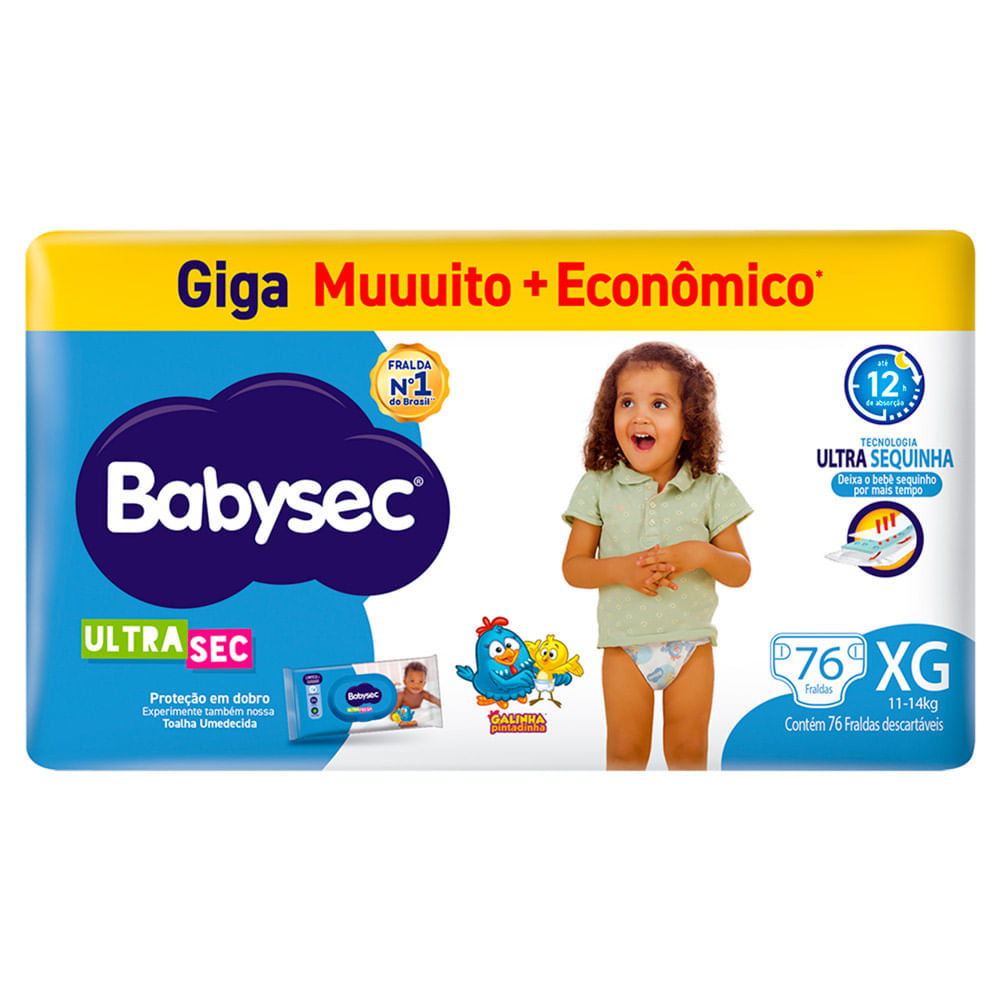 Fralda Babysec Ultrasec Giga Tamanho XG 76 Unidades Descartáveis em Oferta na Shopee