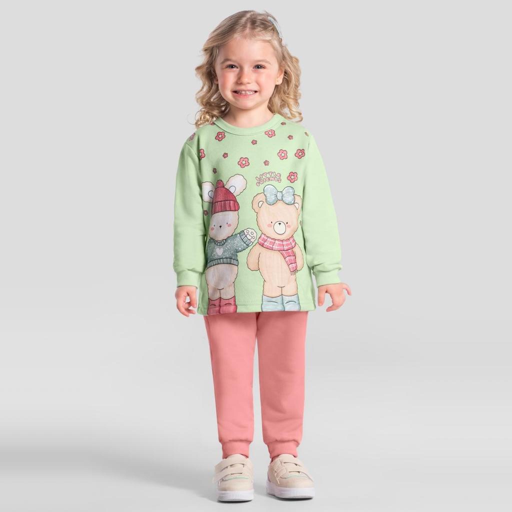 Conjunto infantil menina de ursinhos com glitter Brandili