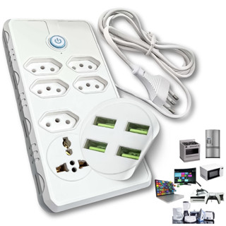 Extensão Filtro de Linha Régua Elétrica 7 Tomadas Com 4 USB e 1 Adaptador Universal Bivolt 110v/220v em Oferta na Shopee