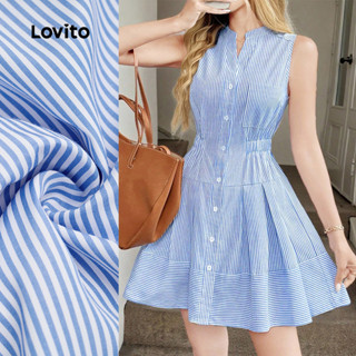 Lovito  Vestido Casual Plissado para Montar Frente de Botão Primavera/verão Azul Branco para Mulheres L172ED721 em Oferta na Shopee
