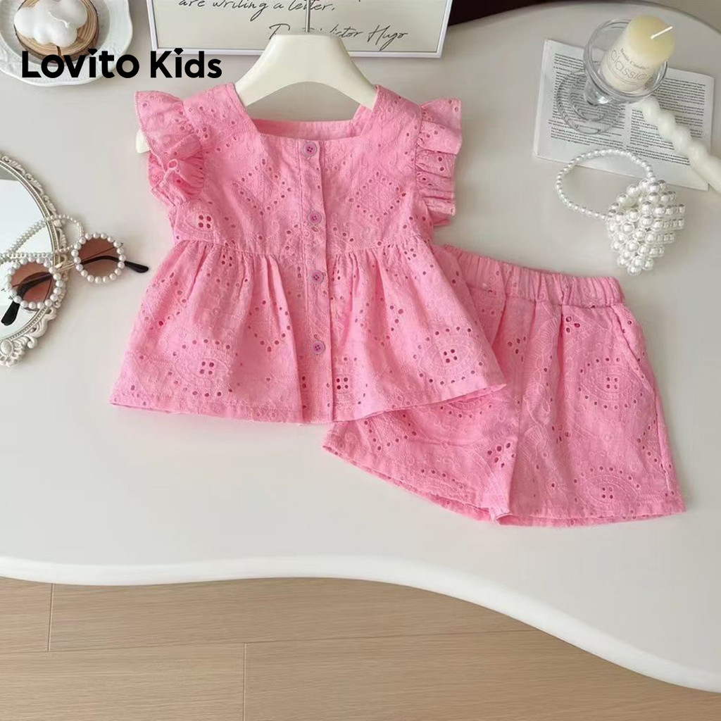 Lovito Kids Conjunto de Shorts Casuais com Bordado em Jacquard e Ilhós Primavera/verão Shorts Rosa LNL128263 em Oferta na Shopee