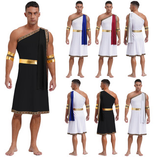 inhzoy Masculino Antigo Grego Toga Com Mangas Um Ombro Bordado Guarnição Sem Robe Punhos Destacáveis Trajes Para Hallowe