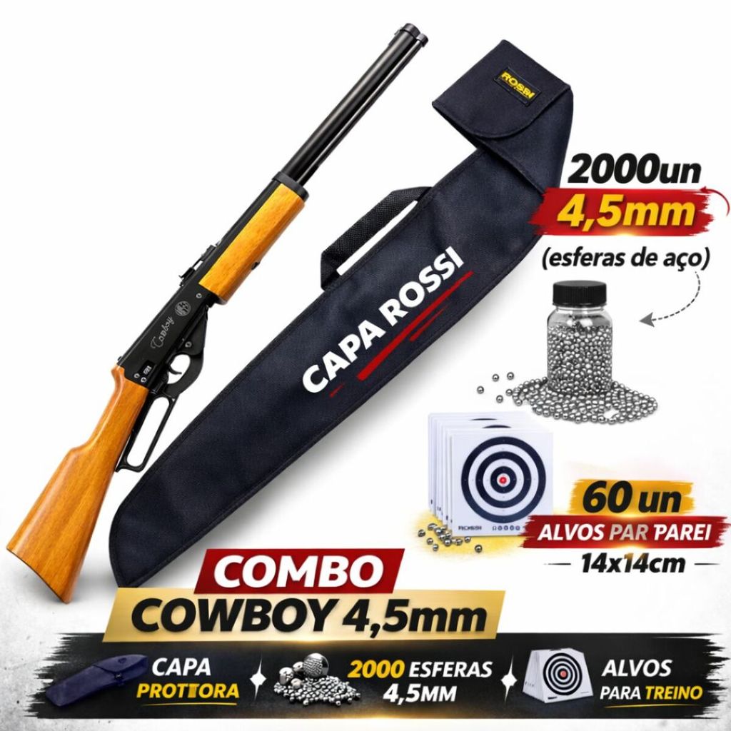 Carabina Rossi Cowboy 4.5mm + Capa Original + 2000 Esferas + 60 Alvos | Combo Completo em Oferta na Shopee