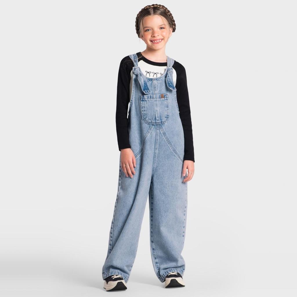 Jardineira jeans infantil menina Brandili