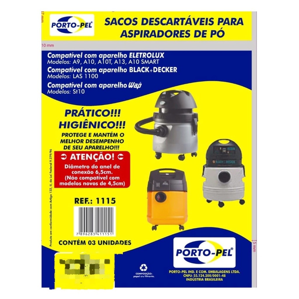 Saco Aspirador Pó Electrolux A9, A10, A10T, A10 Smart, A13,Wap ST10,