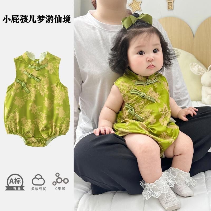 Roupas de bebê roupas de bebê Cheongsam roupas diagonais chinês primeiro mês Hanfu macacão Outing roupas 4.6