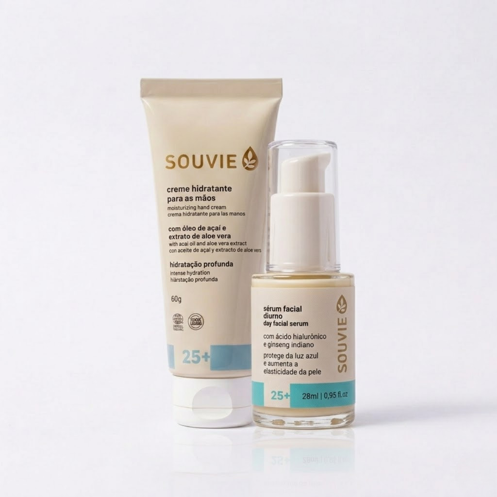 Kit Sérum Facial Diurno + Creme Mãos Hidratante 25+ Souvie