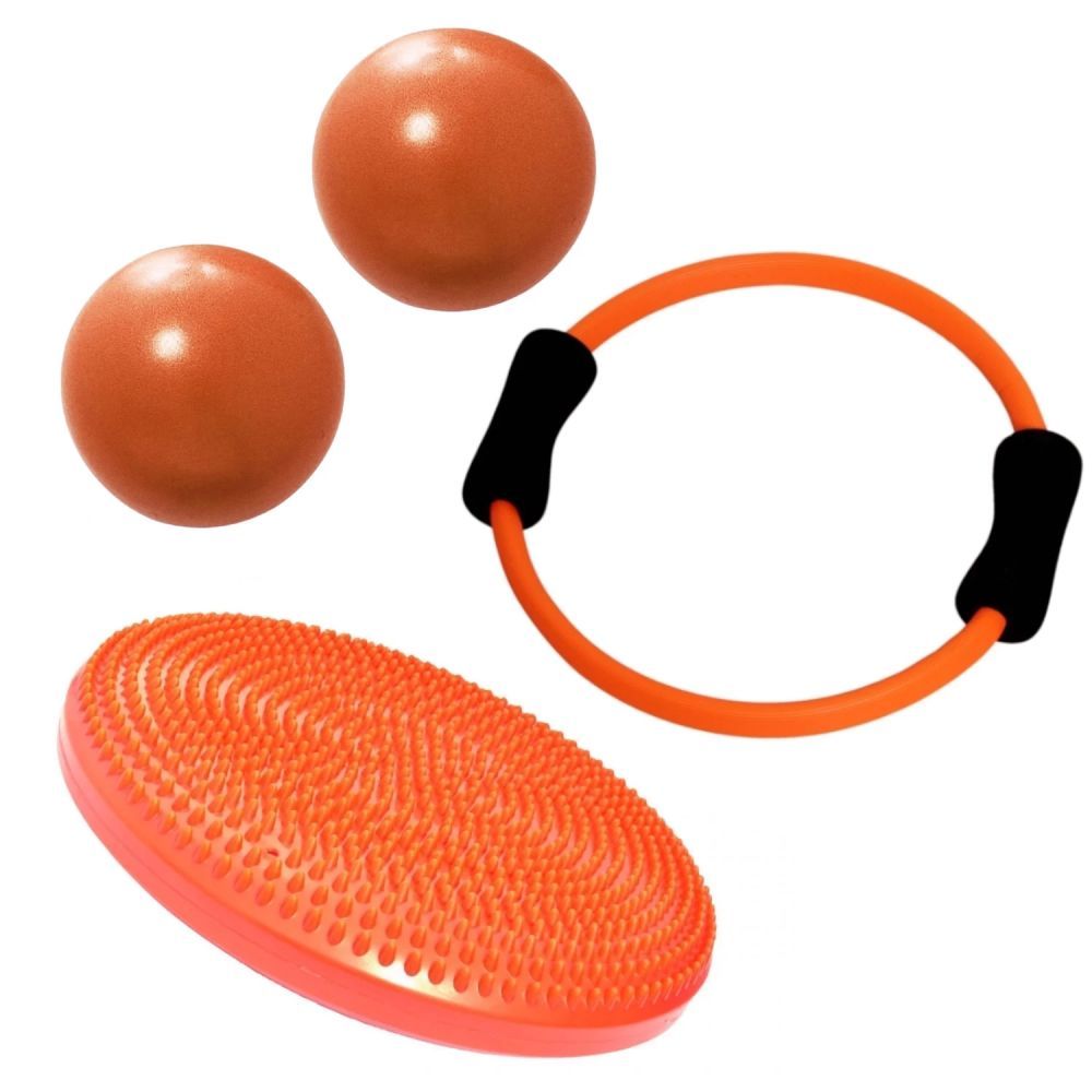 Disco Inflável Equilibrio + Anel Flexível + 2 Overball para Pilates 25cm