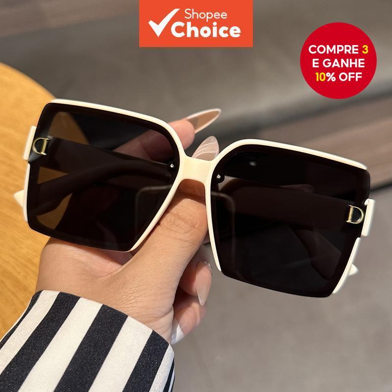 Óculos De Sol Moda Coreana Proteção UV400 De Grandes Dimensões Para Mulheres