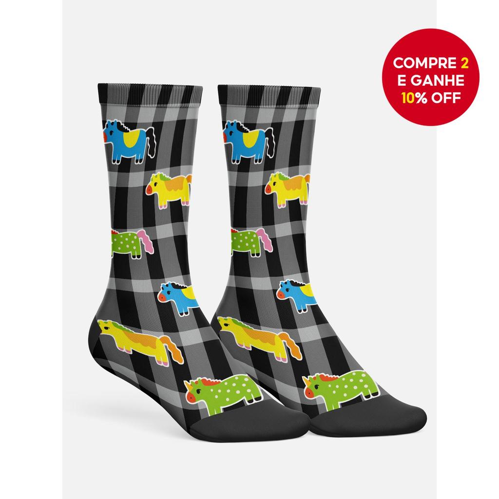 Um Par De Meias De Corrida Engraçadas Para Mulheres | Presente Personalizado Exclusivo Com Padrão De Cavalo E Xadrez (Pr