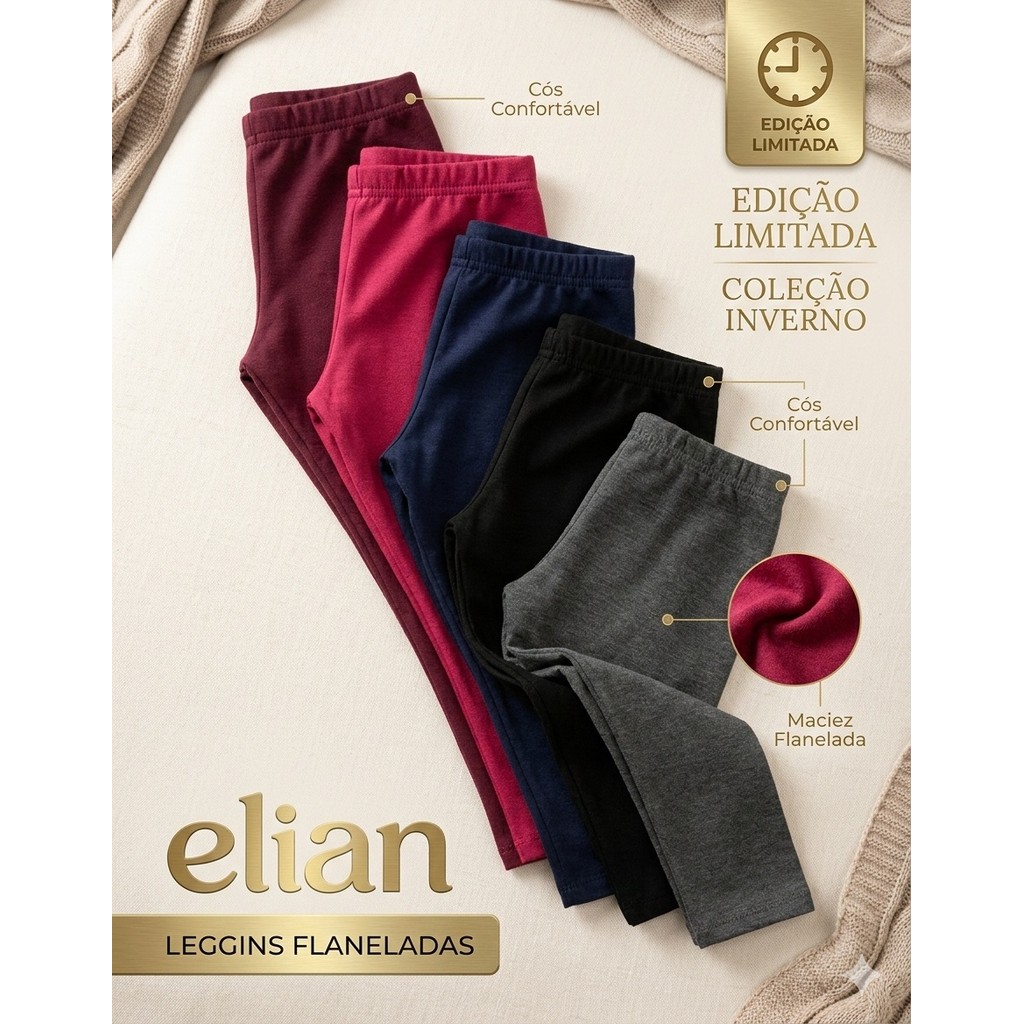 Calça Legging Térmica Flanelada em Molecotton Infantil Elian Promoção em Oferta na Shopee