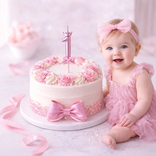 Vela De Aniversário Rosê Número Decorativo de Aniversário Topo De Bolo Com Coroa Laço em Oferta na Shopee