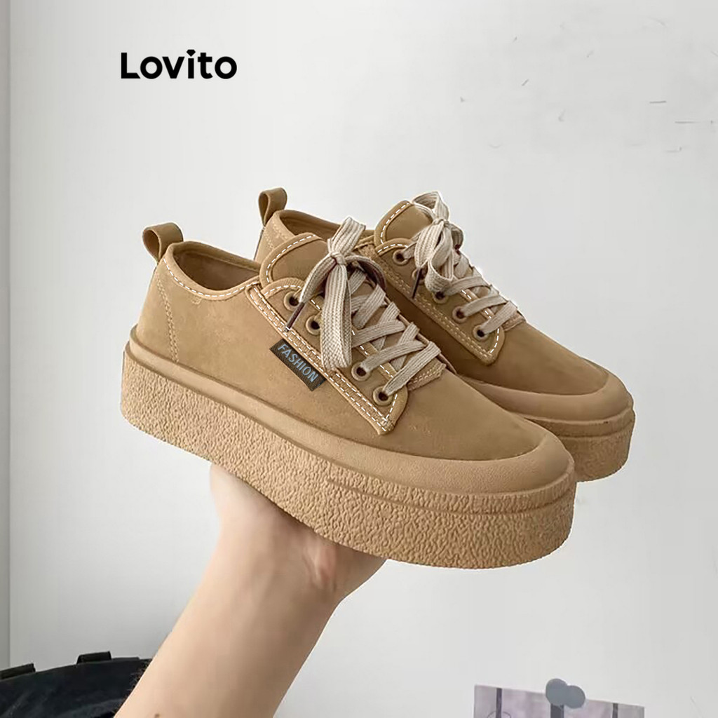 Lovito Tênis esportivos com sola grossa e aparência formal simples para mulheres LFA45405