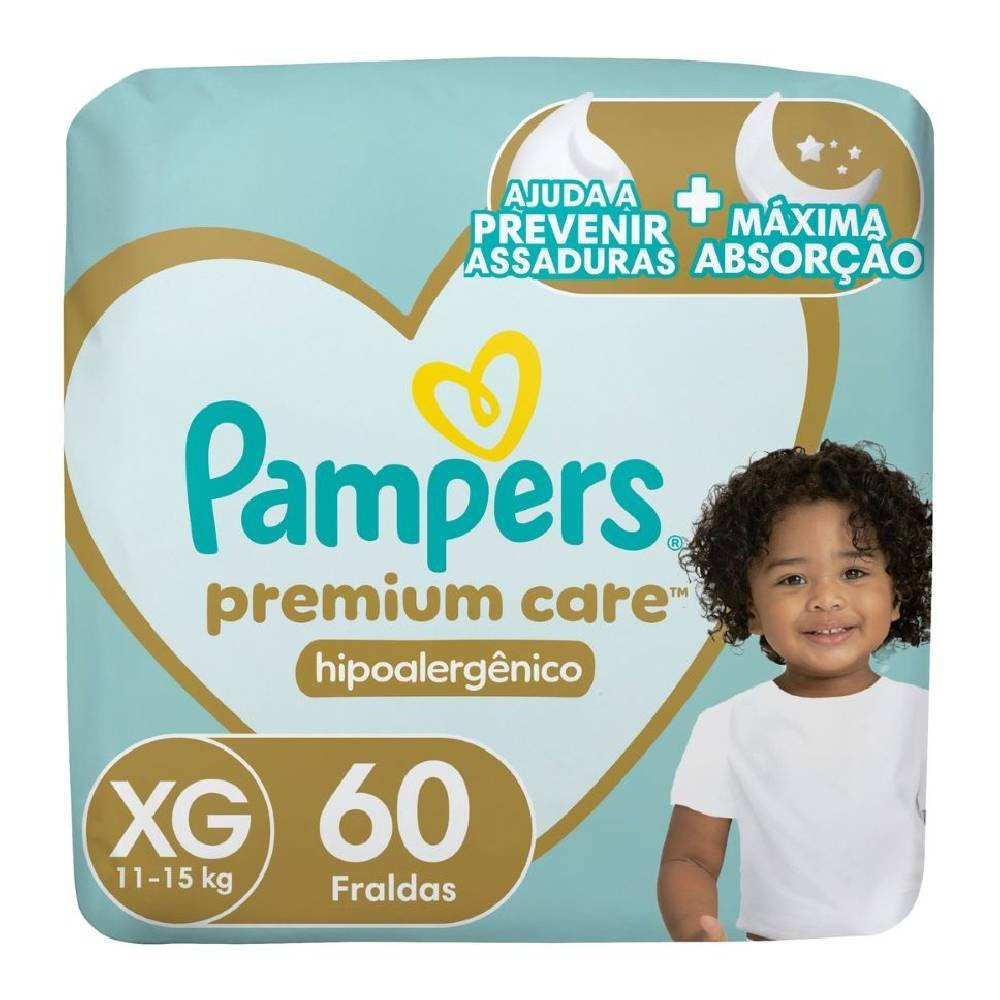 Fraldas Pampers Premium Care Tamanho Xg 60 Unidades em Oferta na Shopee