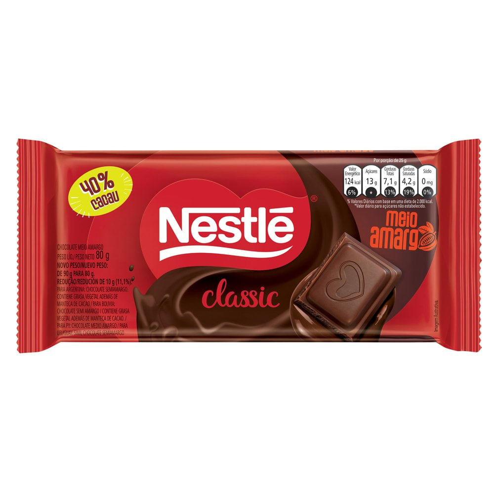 Chocolate Nestlé Classic Meio Amargo 80g em Oferta na Shopee