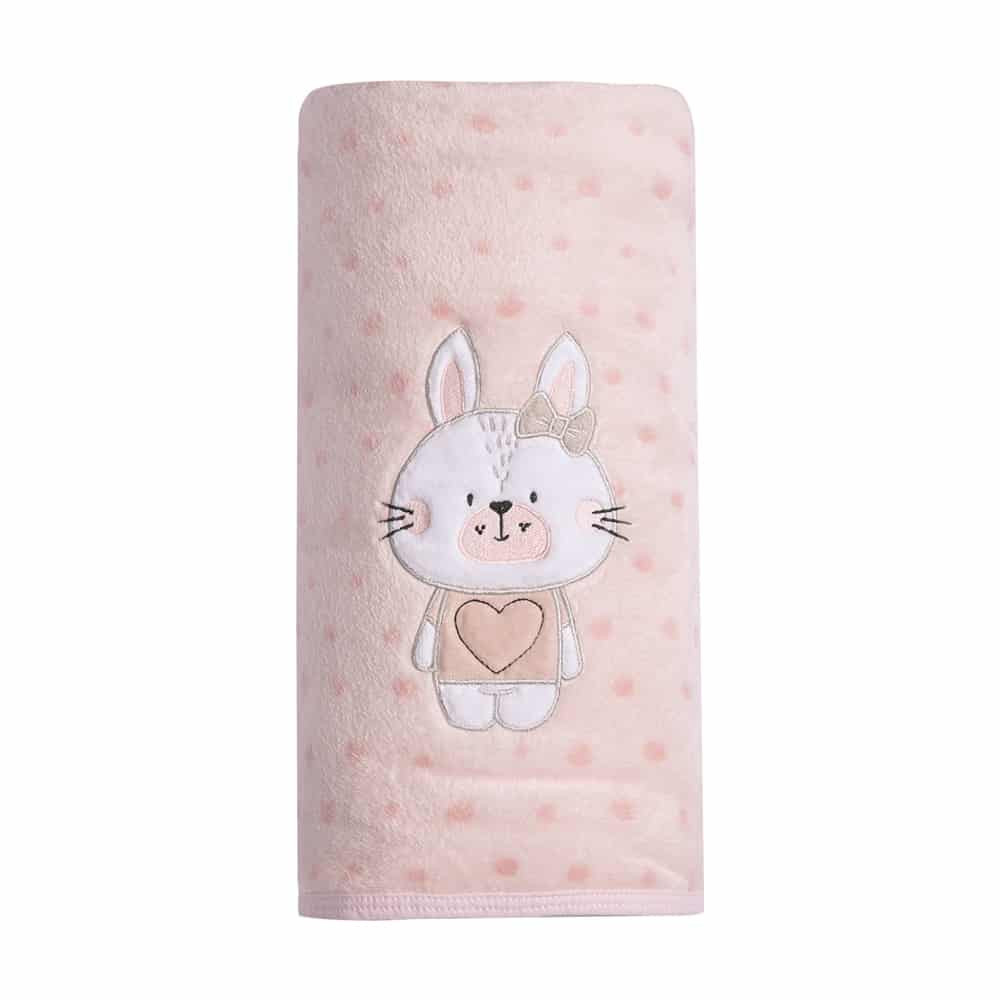 Cobertor Infantil Papi Friends Microfibra Bordado Coelhinha 1,10m x 90cm – Macio para Bebê