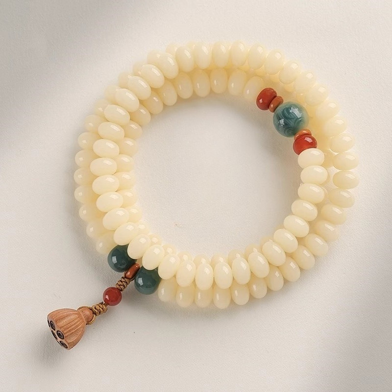 Imagem Jade branco jade leite feijão Bodhi pulseira 108 contas ábaco Wenwan contas budistas masculino feminino rosário contas p