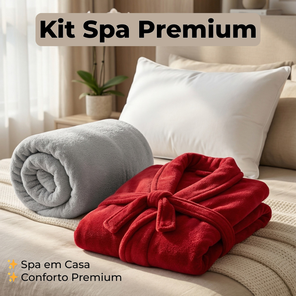 Kit Spa Conforto Roupão Felpudo + Manta + Travesseiro Macio Relaxamento Pós Banho Presente Ideal