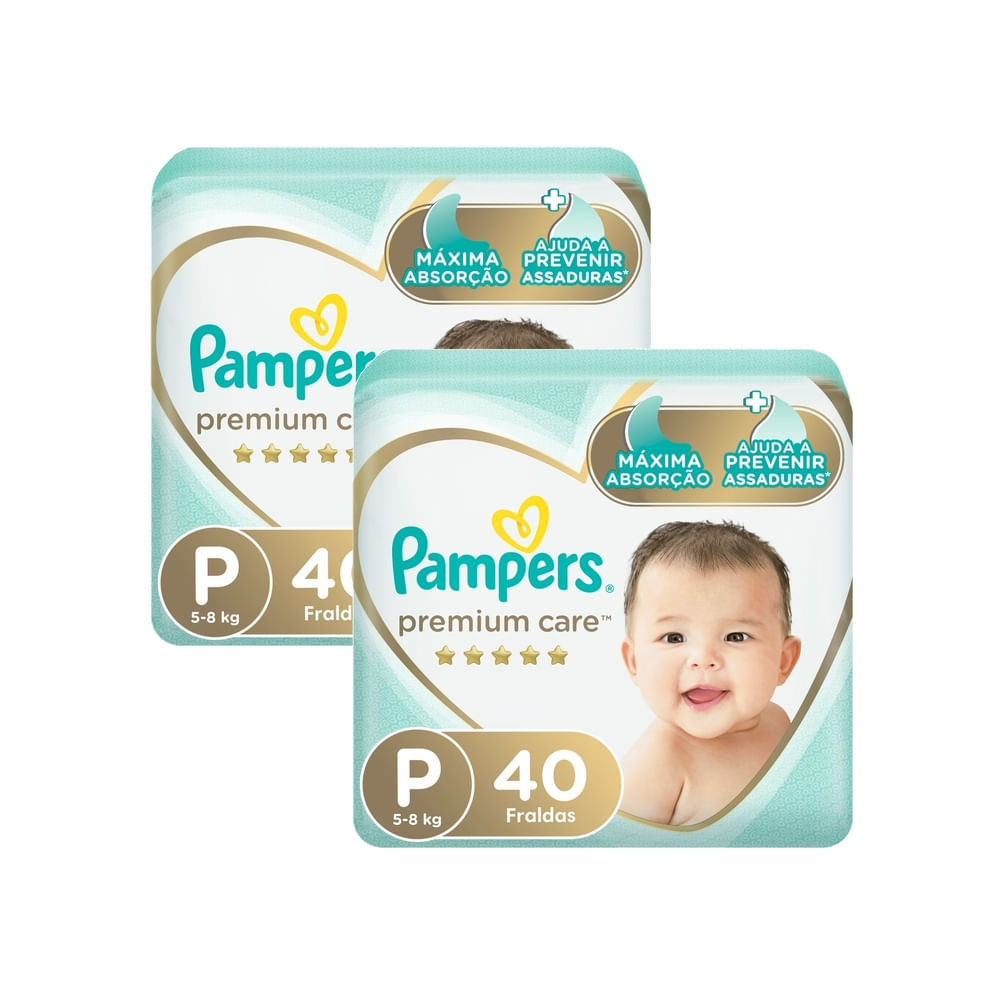 Kit 2 Fralda Pampers Premium Care Pacote Mega Tamanho P 40 Unidades Descartáveis