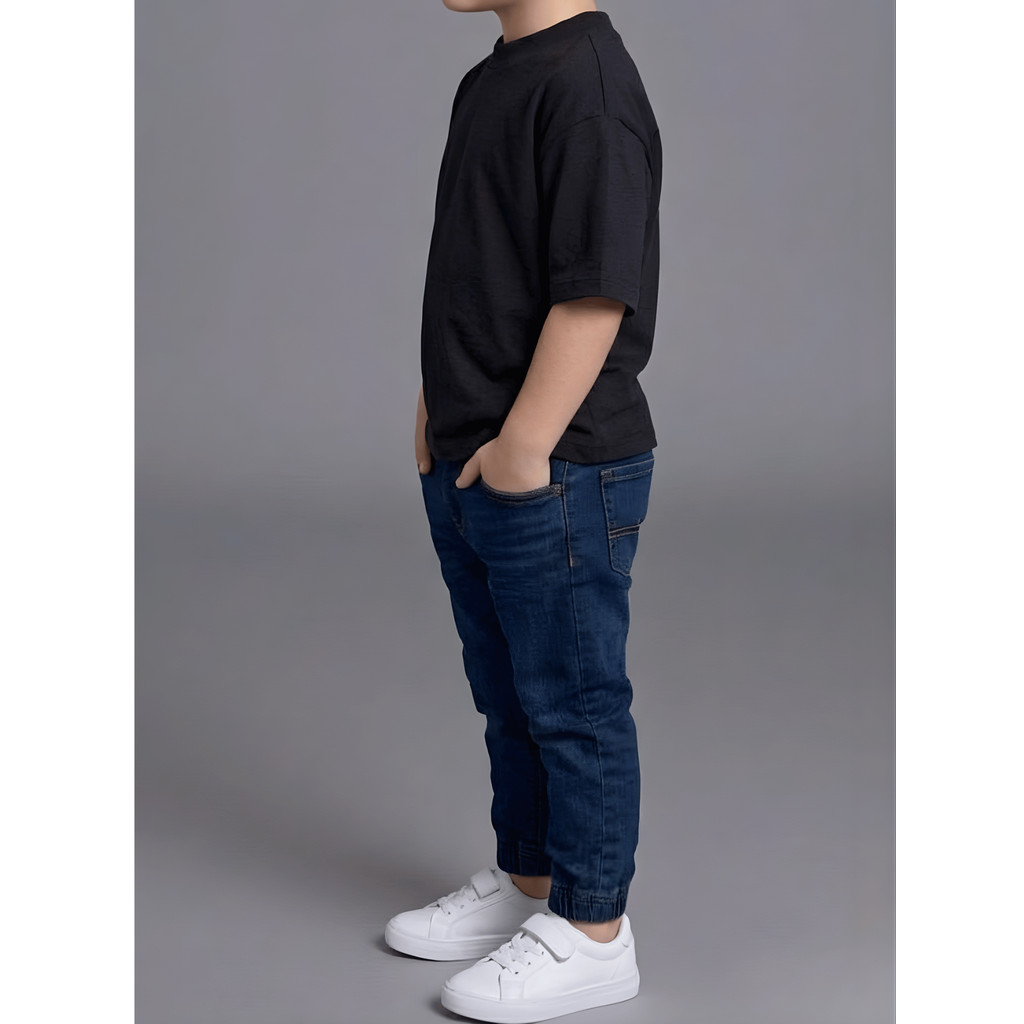 Kit 2 Calça Jeans Jogger Infantil Juvenil Menino Bolsos Laterais Elastano Punho Elastico Moda Infantil Casual e Moderna