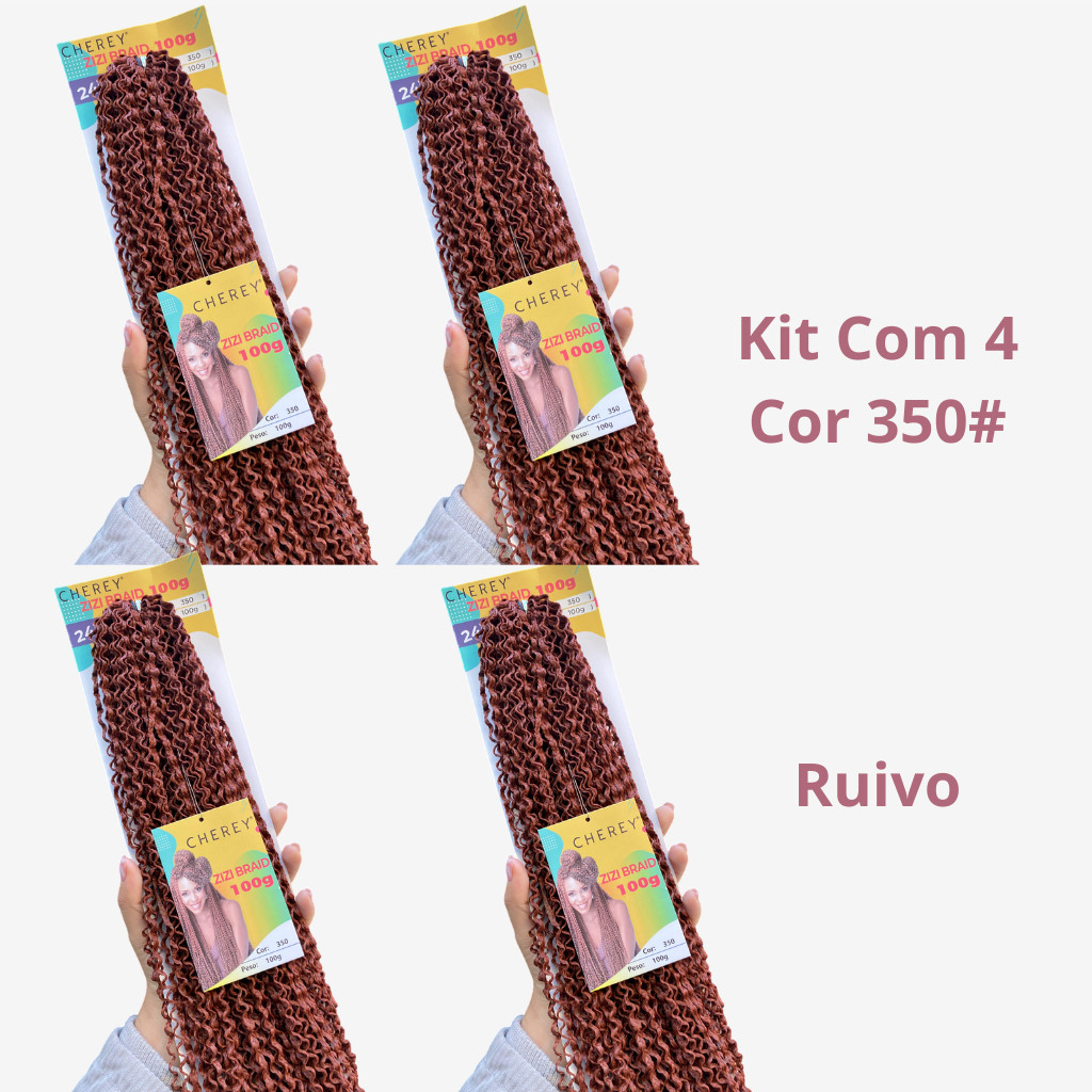 kit 4 Cabelo Miojinho (Cor 350# Ruivo) 400G Tranças Micro Zizi Kanekalon Pronto Para Trançar