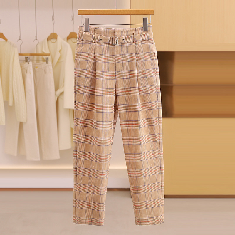 Preço de balcão 599 [mangas] calças xadrez rendas cintura estreita calças magras 25 inverno loja de roupas femininas mes