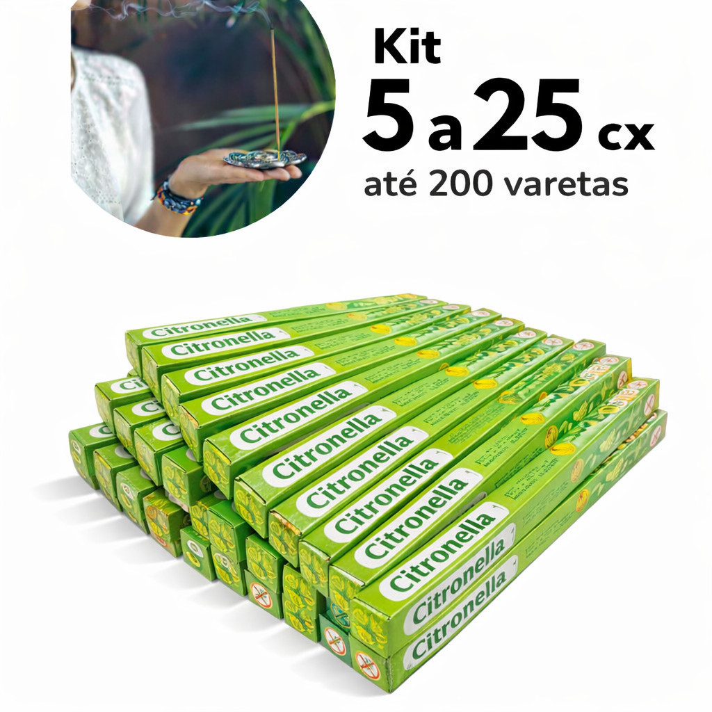 Incenso Natural Premium Citronela Special Blend Original Kit 5 a 25 Caixas com 200 Varetas Aromático