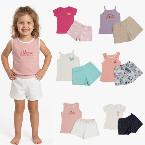 Conjunto Infantil Kit 6 peças feminino verão infantil - Tamanhos 1 2 3 4 6 8