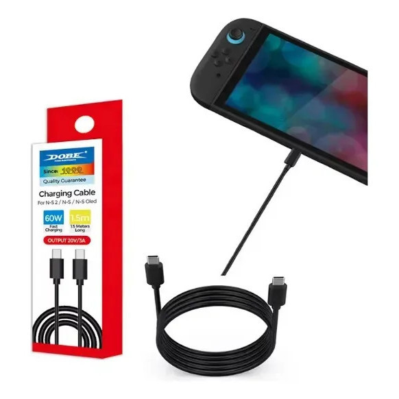 Cabo Usb C 1,5m 60w Para Nintendo Switch 2 / Switch / Steam.