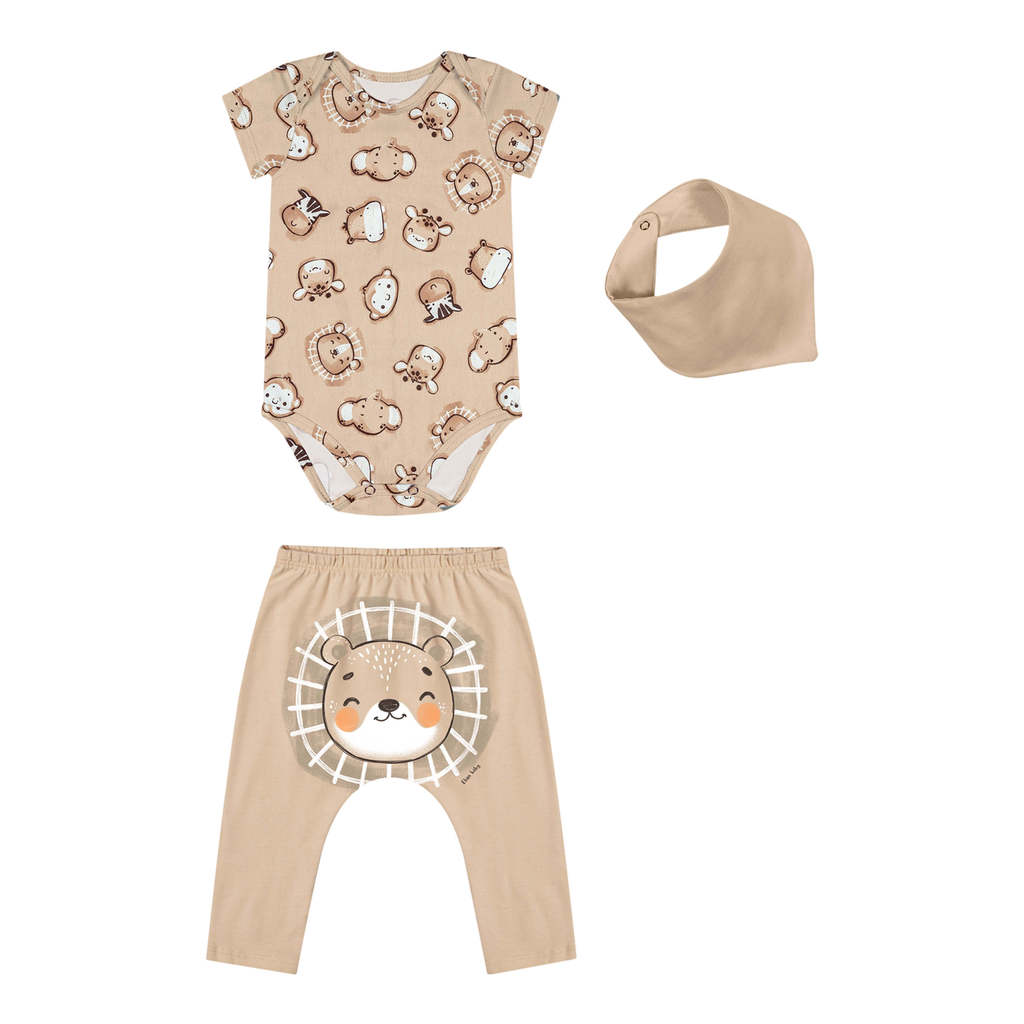 Kit Bebê Menino Bichinhos Com Babador Elian Bege em Oferta na Shopee