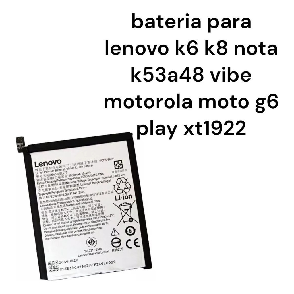 Bat3ria modelo compatível BL270 para Moto G6 Play XT1922