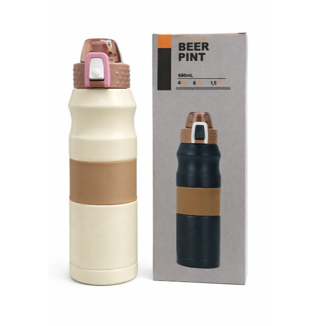 Garrafa De Água 680ml Térmica Design Ergonômico Com Botão E Trava Isolamento A Vácuo
