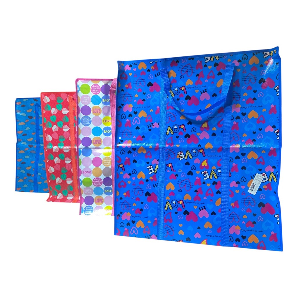 Kit 3 Sacolas de Feira Super Grande Zíper Impermeável Resistente Compras Viagens Estampa Sortida