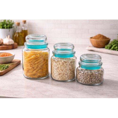 Conjunto Potes Hermeticos Vidro 3 Pecas Tampa Silicone Vedacao Organizador Cozinha