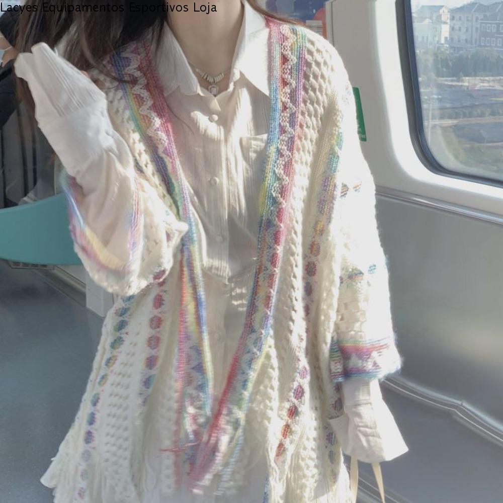 Xale Estilo Étnico LACYES , De Malha Com Listras Onduladas Coloridas Para Mulheres , Lenços Protetores Solares Borla