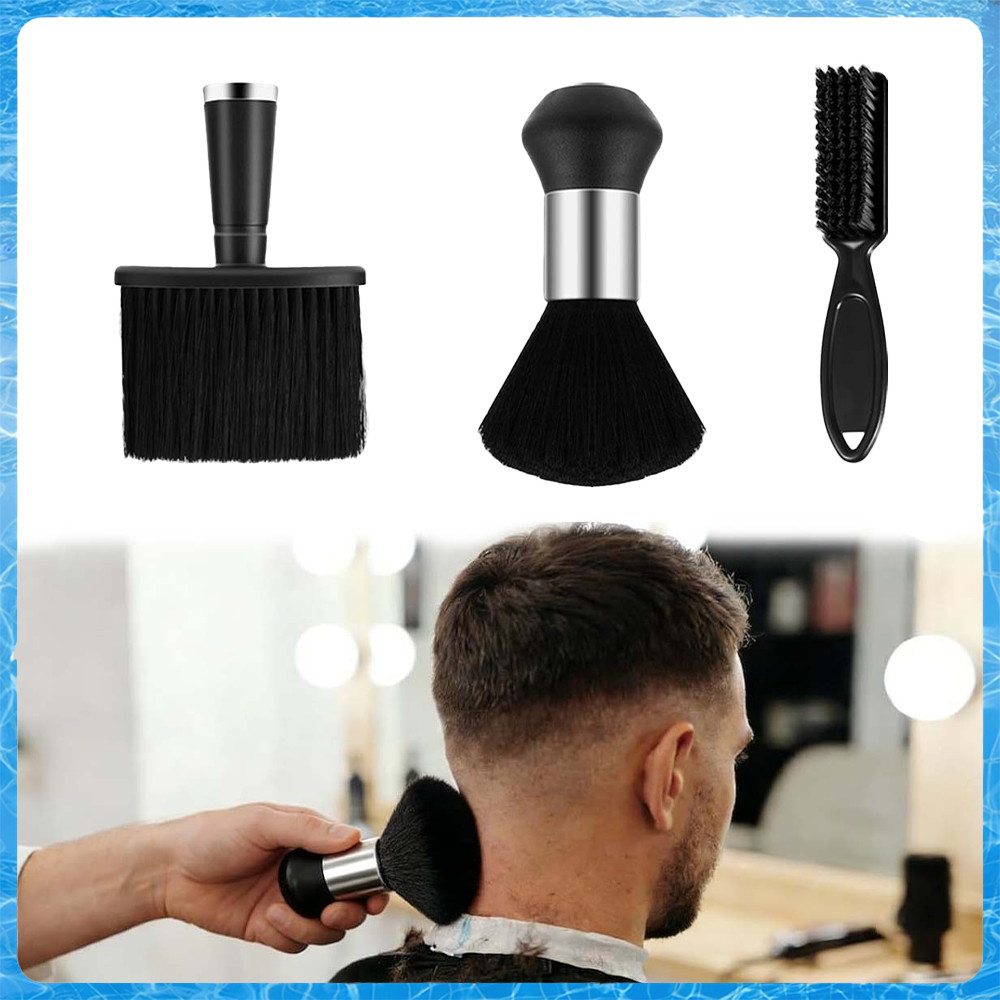 Kit 3 Peças Escovinha + Espanador + Pincel Profissional para Barbeiro, Cabelo e Barba, Disfarce