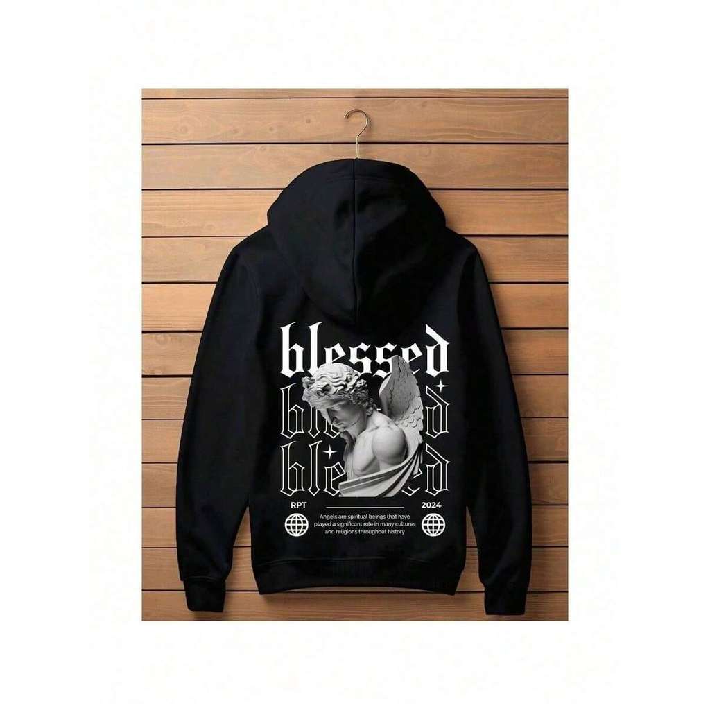 Blusa de Moletom Masculino Respect Angel Blessed Canguru Streetwear Lançamento Envio Imediato