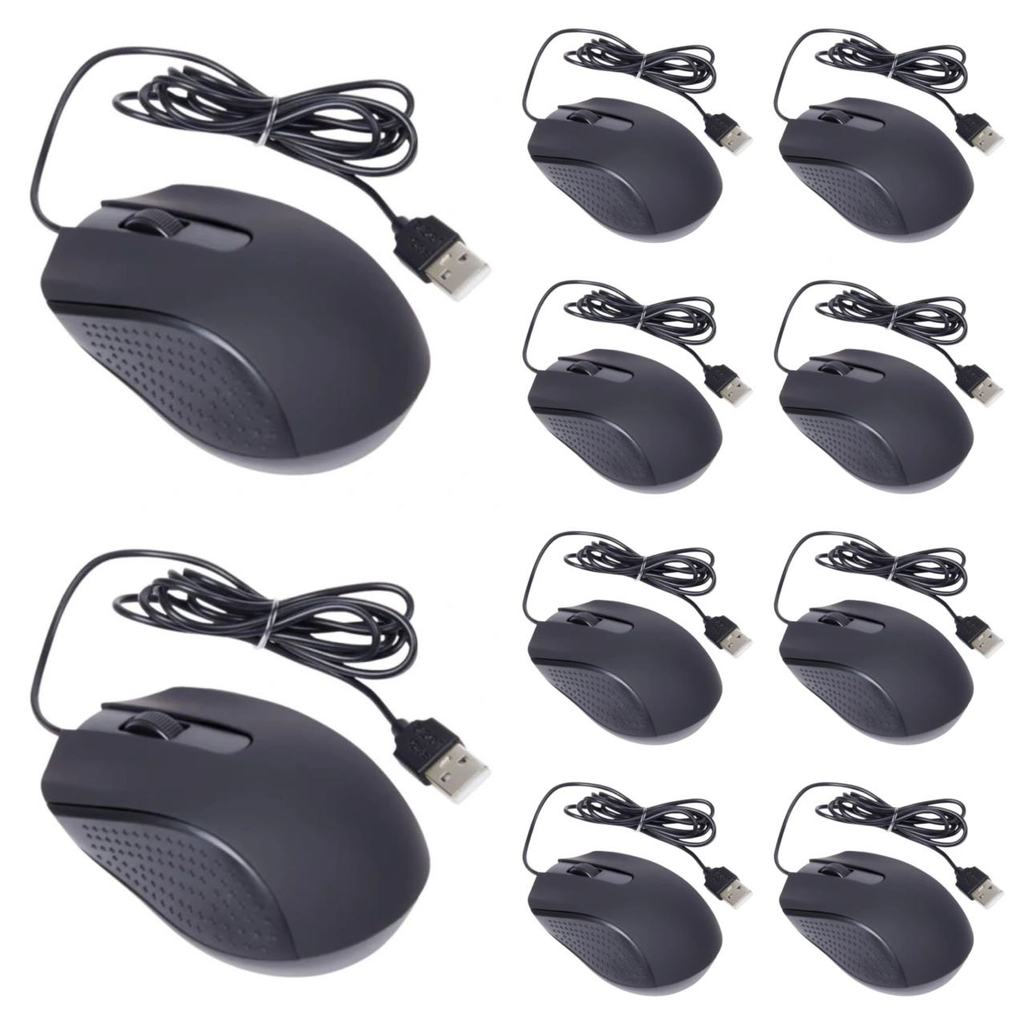 Kit 5 a 10 Mouse Óptico USB Com Fio 1000 DPI Design Ergonômico Conexão Plug And Play Notebook PC