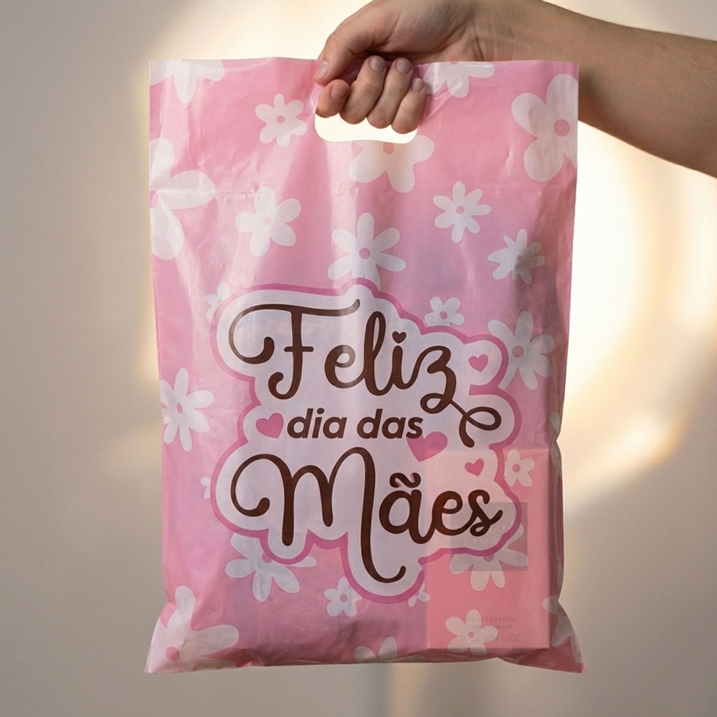 Sacola Feliz Dia Das Mães Personalizada Com Frases Presente Mimo - 15X20 20X30 30X40 50 Unidades