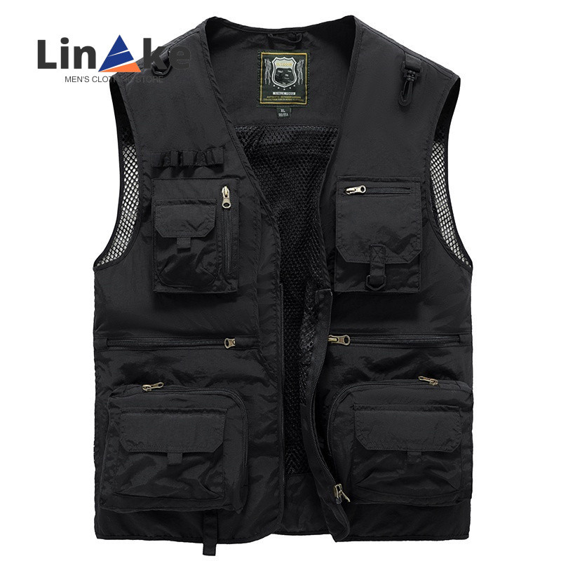 Colete De Verão De Secagem Rápida Fino Pesca Fotografia Multi-Bolso Ao Ar Livre Sem Mangas Jaqueta Solto Malha