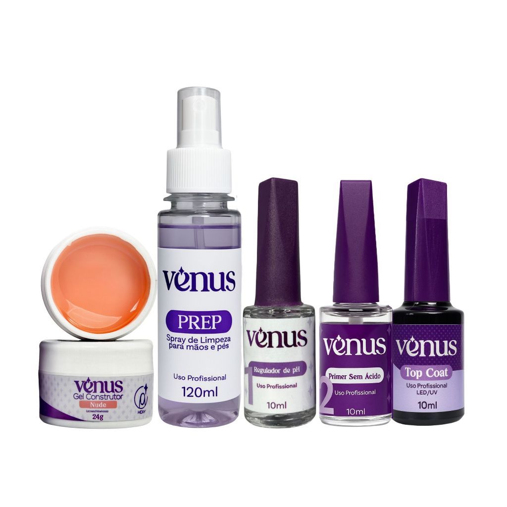 Kit Prepardores Alongamento Vênus – Prep + Primer + Regulador de Ph + Gel – Alongamento Unhas –Nails