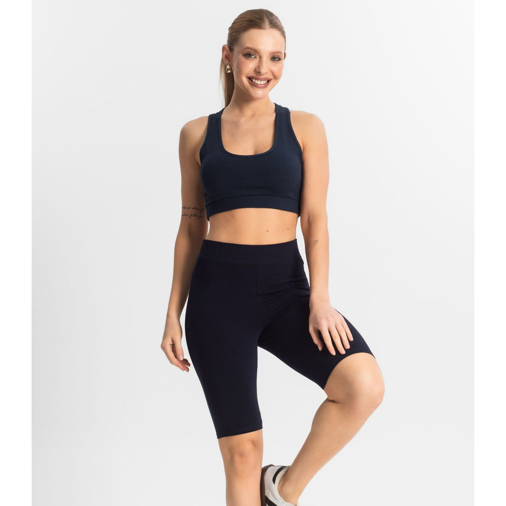 Bermuda Ciclista Feminina em Cotton Pesado Select Azul em Oferta na Shopee