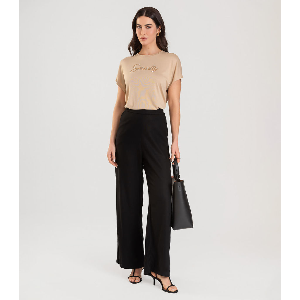 Calça Pantalona Feminina Dianna Preto em Oferta na Shopee