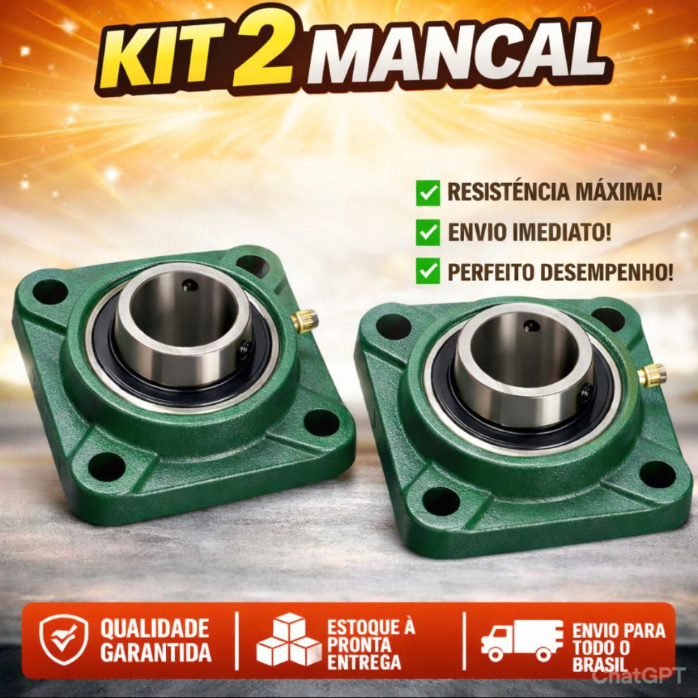 Kit De 2 Ucf 204 Mancal Quadrado com Rolamento Para Eixo 20mm RMS PROF.
