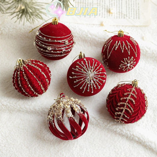 BJIA Bola De Natal Flocada , Bolas De Árvore De Plástico De 8 Cm , Enfeite Vermelha E Dourada Suspensa Para Casa